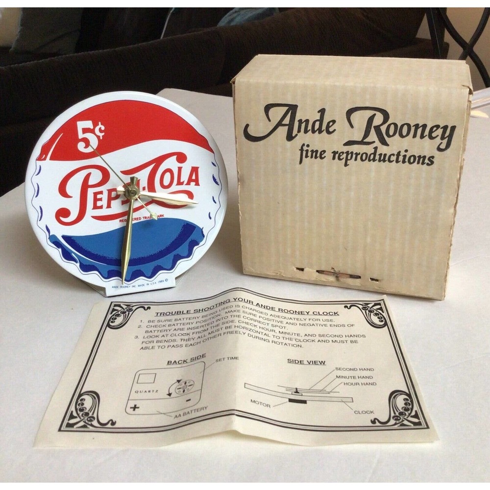 Vintage Pepsi Bottle Cap Round Porcelain Clock Sign 1988 Ande Rooney 6" ~776A
